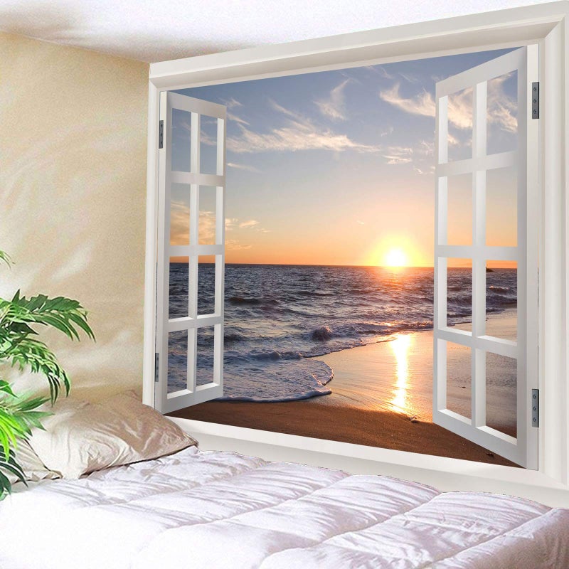 Homiest 3D Ocean Tapestry Wall Hanging Sun Sunset Sea Beach Landscape Tapestry Window Tapestries for Bedroom Living Room Home Decor 51x59 Inches - Image 3